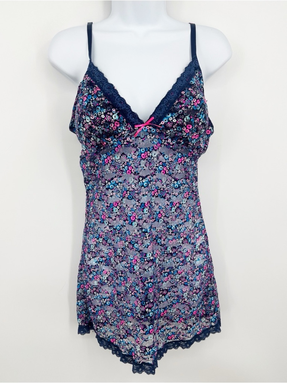 Vintage Y2K XOXO Ditsy Floral Lace Camisole Slip Size Large Fairycore Padded